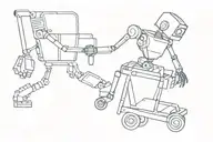 a robot pushing a shopping cart with a smaller robot inside tattoo design idea