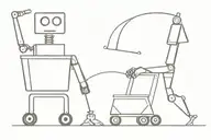 a robot pushing a shopping cart with a smaller robot inside tattoo design idea