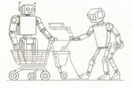 a robot pushing a shopping cart with a smaller robot inside tattoo design idea