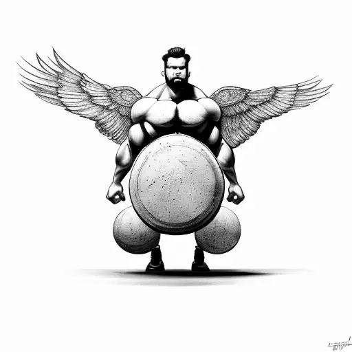 strongman holding atlas stone in the back with wings tattoo design idea