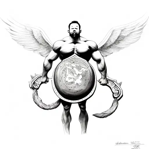 strongman holding atlas stone with wings tattoo design idea