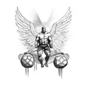 strongman holding atlas stone in the back with wings tattoo design idea