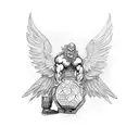 strongman holding atlas stone in the back with wings tattoo design idea