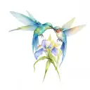 humming birds drinking nectar from roses and irises tattoo design idea