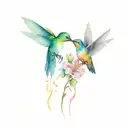humming birds drinking nectar from roses and irises tattoo design idea