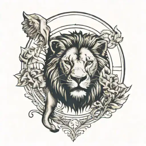 South Africa map outline with lion and elephant heads tattoo design idea