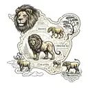 South Africa map outline with names "Mila" and "Dela" incorporated with a lion and elephant head. tattoo design idea