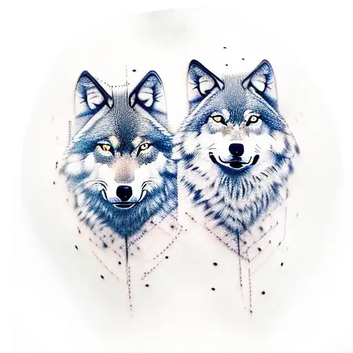 2 wolves at base of mountain tattoo design idea