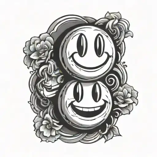 two smiley face one sad one happy. i want to make them connceted but i wanna cover up or redesign tattoo design idea