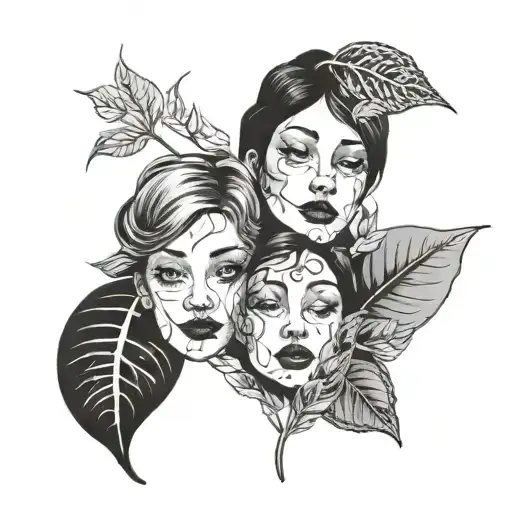 only two faces connected .next to each other. one happy one sad.i need something modern retro and mature,minimal leaves tattoo design idea