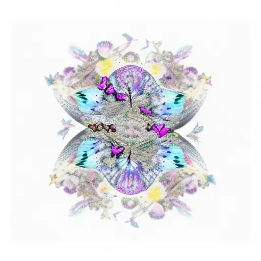 butterfly fading into roses  patterns running down bleeding beeing swallowed up by space stars  tattoo design idea