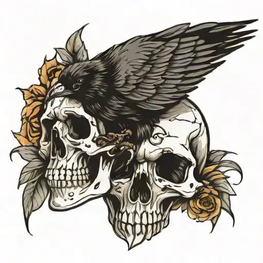 crow and skull   tattoo design idea
