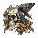 crow and skull   tattoo design idea