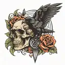 crow and skull   tattoo design idea