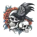 crow and skull   tattoo design idea