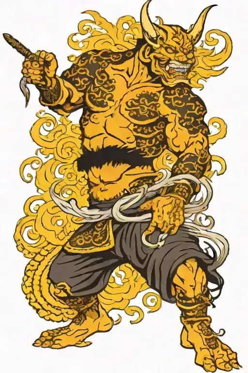 samuri vanquishing a demon tattoo design idea