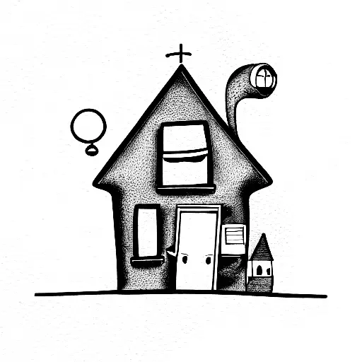 distorted houses of spongebob, patrick, and squidward  tattoo design idea