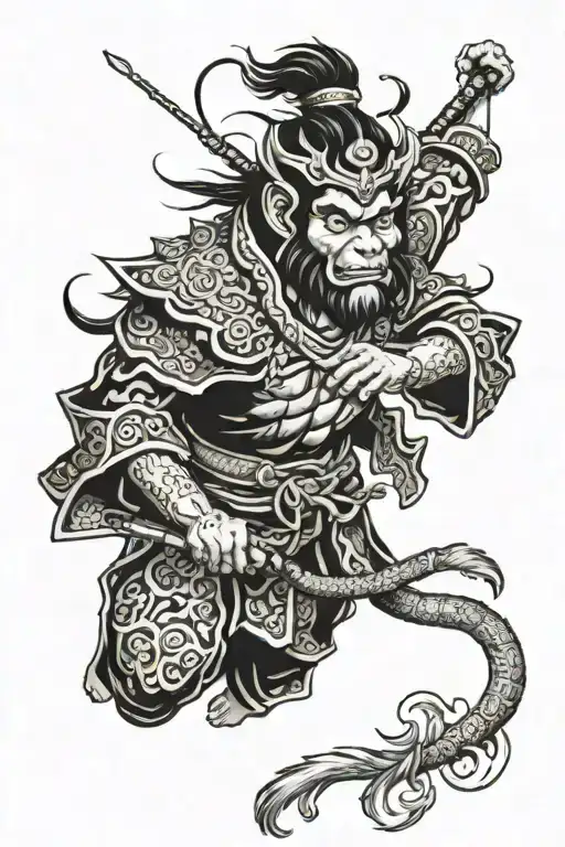 monkey king vs god tattoo design idea