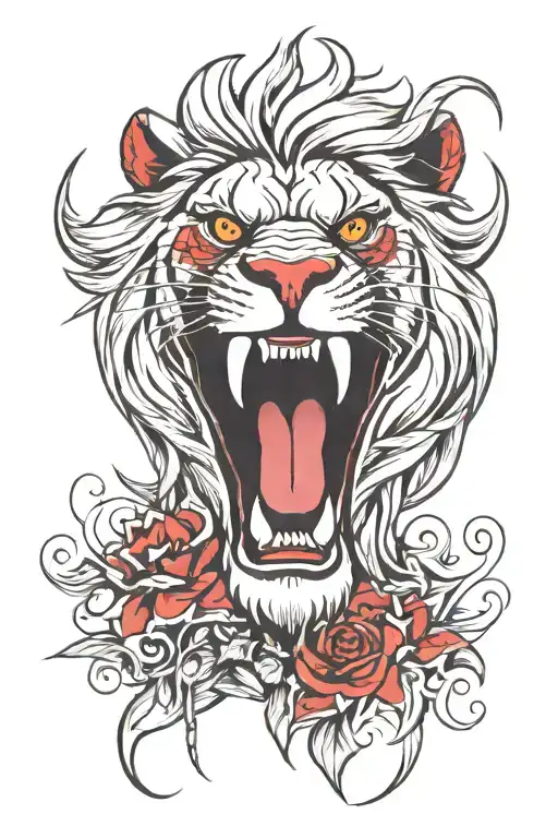 lion head mouth open red eyes   tattoo design idea