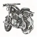 A motorcycle engine with dancing flames in a blackwork style tattoo design idea