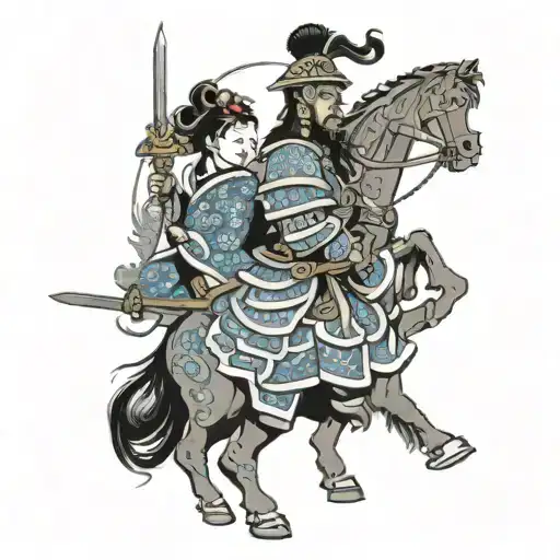 mongolian warrior and queen  tattoo design idea