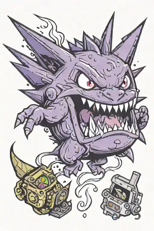 Gengar popping out of a gameboy  tattoo design idea