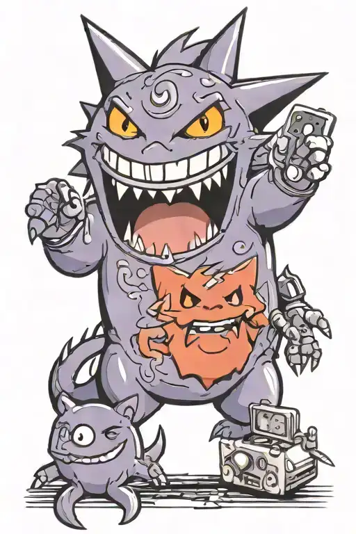 Gengar and gameboy color pokemon tattoo design idea