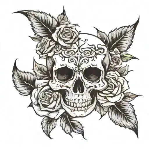 skull and roses tattoo design idea