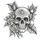 skull and roses tattoo design idea