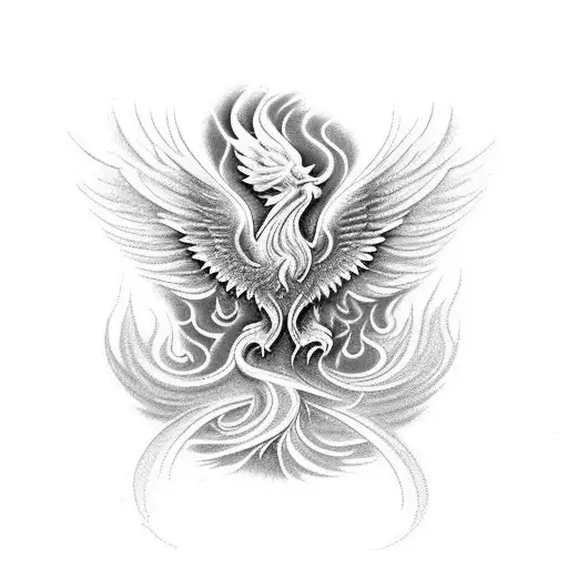 An intricate design of a phoenix rising from flames, representing the client's resilience and bravery in both their military and hospitality careers. tattoo design idea