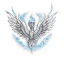An intricate design of a phoenix rising from flames, representing the client's resilience and bravery in both their military and hospitality careers. tattoo design idea