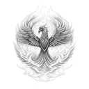 An intricate design of a phoenix rising from flames, representing the client's resilience and bravery in both their military and hospitality careers. tattoo design idea