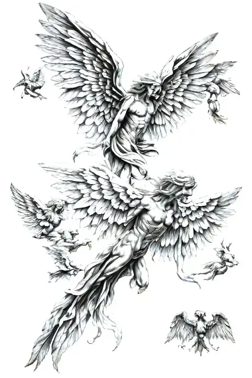 Wings of angels and black devils tattoo design idea