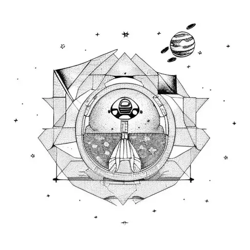 space scene with ufo tattoo design idea