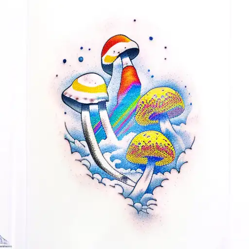  tattoo nuclear mushroom cloud rainbow  tattoo design idea