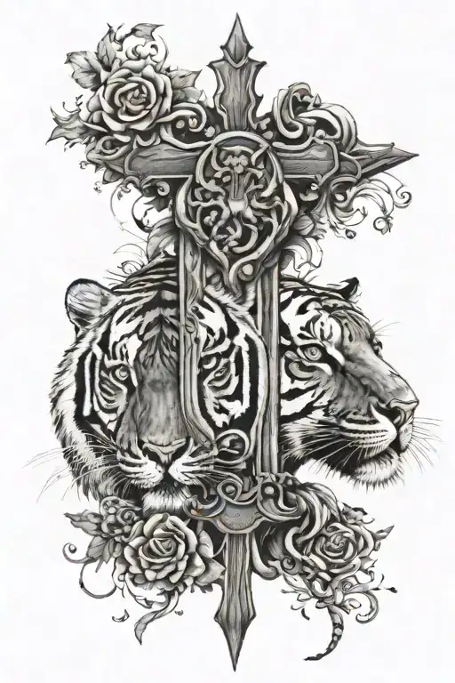 tiger and catholic cross tattoo tattoo design idea