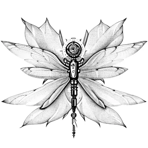 victorian steampunk Compass, dragonfly wings, clockwork, flower tattoo design idea