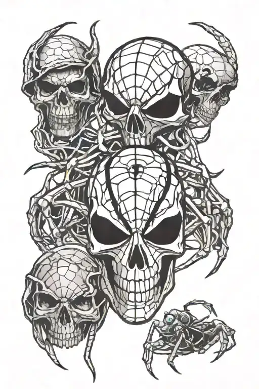 Spiderman spider logo integrated with a skull, spider and skull are a single image that has life tattoo design idea