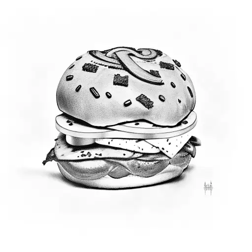 ham and swiss on a bun tattoo design idea