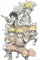 Naruto and Goku and Luffy gear 5 tattoo design idea