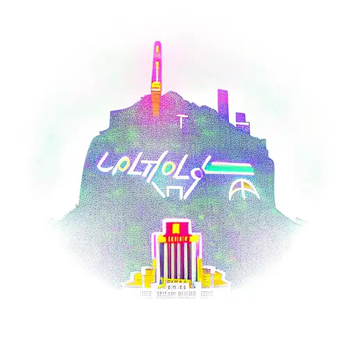 A futuristic Hollywood sign with a neon glow and a backdrop of the Griffith Observatory tattoo design idea