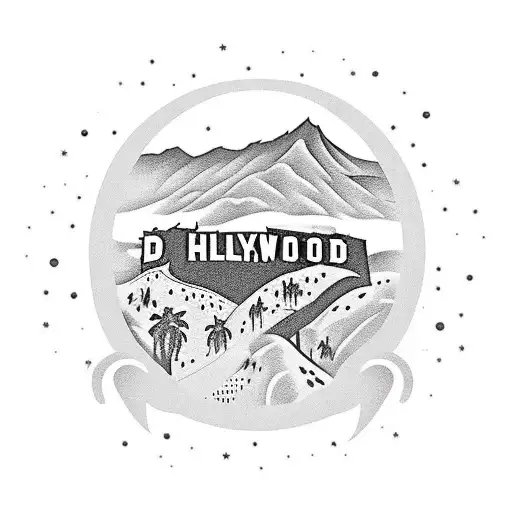 A powerful and dynamic coaching scene with the Hollywood sign in the background tattoo design idea