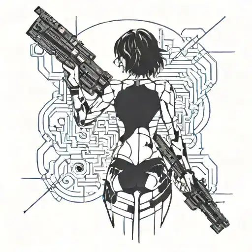 Slits (lines and dots) on the back of Motoko Kusanagi from the work "Ghost in the shell" tattoo design idea