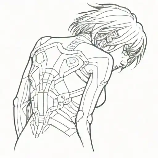 Slits (lines and dots) on the back of Motoko Kusanagi from the work "Ghost in the shell" tattoo design idea