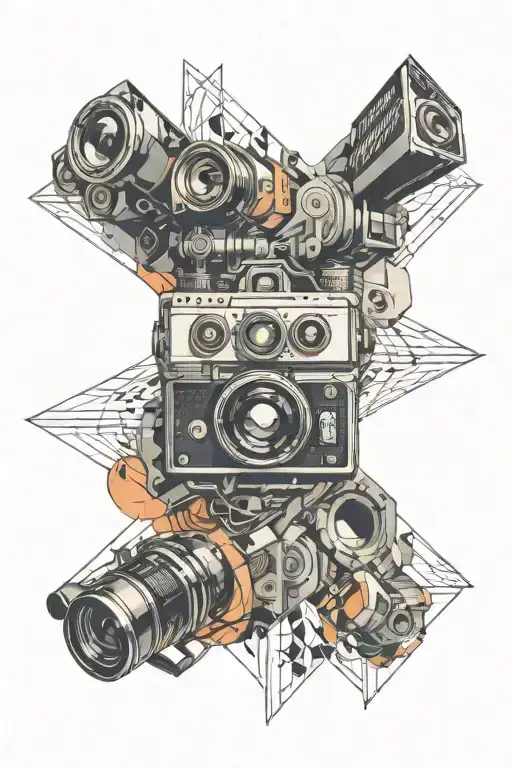 music, space, cameras, abstract, lines  tattoo design idea