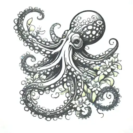 octopus tentacles with flowers tattoo design idea