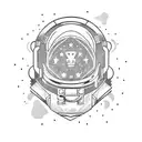 An astronaut floating in outerspace while wearing a demon oni mask over their helmet  tattoo design idea