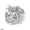 A majestic dragon surrounded by blooming flowers and accompanied by a mischievous kicuné, all in a unique tattoo on your hand. tattoo design idea