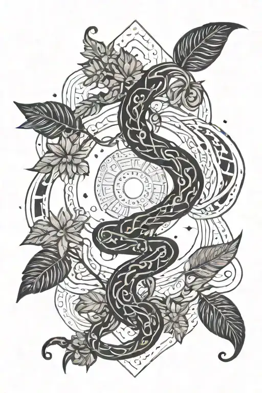 Illustration of the ayahuasca vine merging with a cosmic galaxy backdrop tattoo design idea