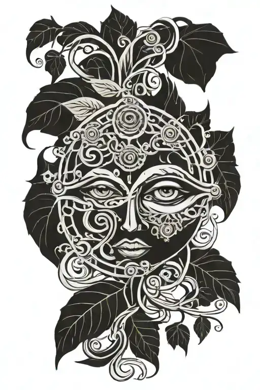 Illustration of the ayahuasca vine with an eye surrounded tattoo design idea